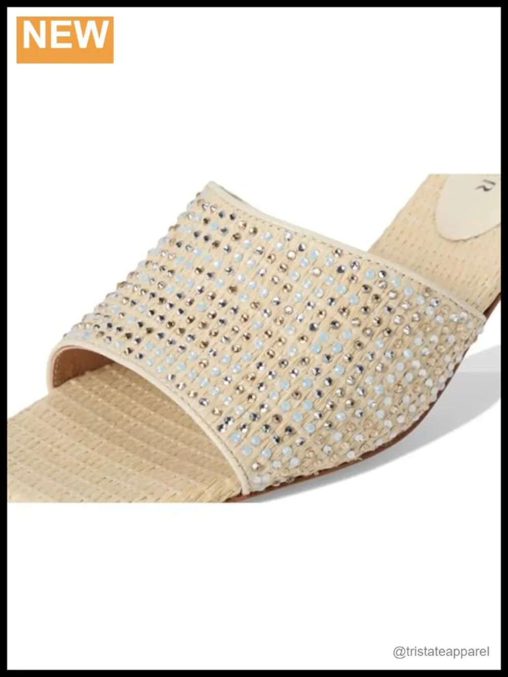 Beaded Woven Raffia Slide Sandals with Kitten Heel